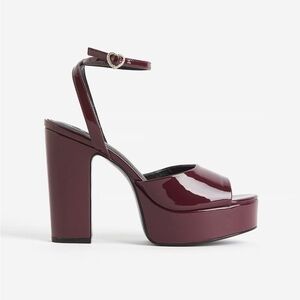 H&M Burgundy Heeled Platform Sandals.